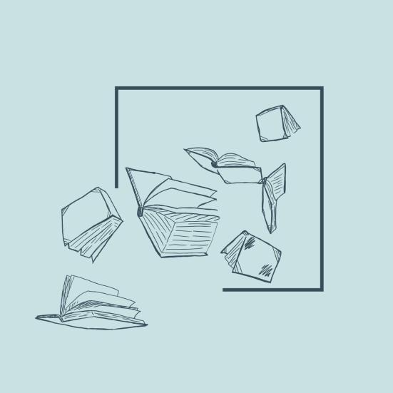 Bøger der falder dalende ned.