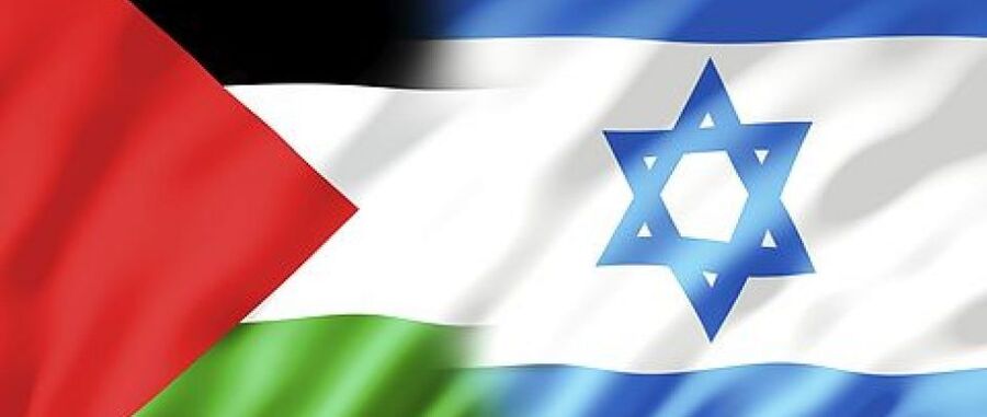 Billede af Israels og Palæstinas flag mixet sammen