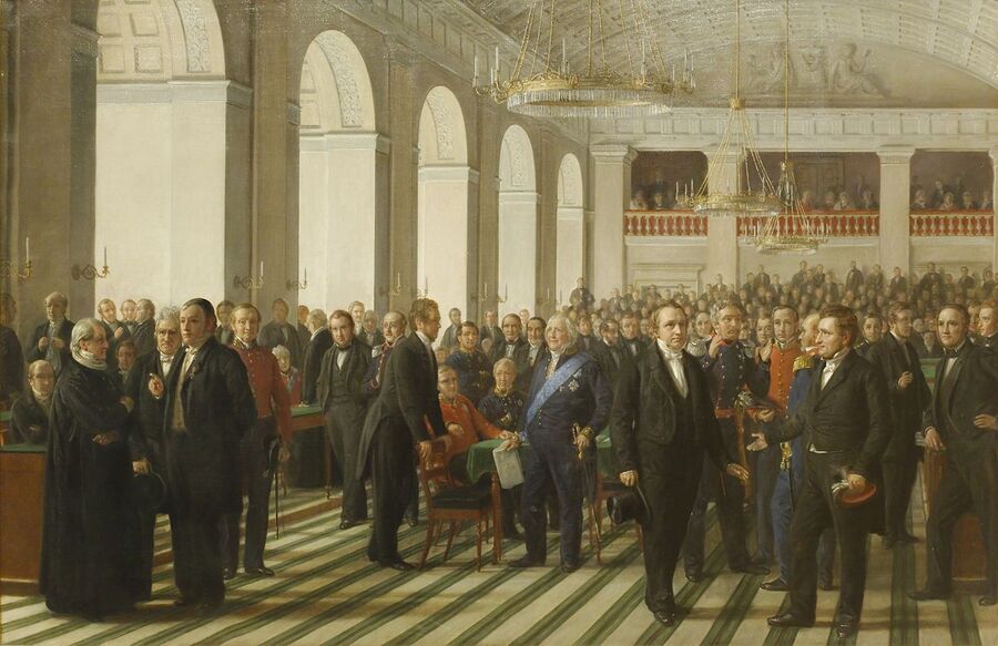 Constantin Hansens skitse til maleriet af Den grundlovgivende Rigsforsamling i 1848. Foto: Wikimedia Commons