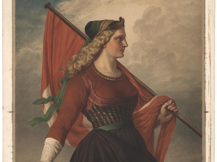 Gammelt tryk af Moder Danmark. Kreditering: Elisabeth Jerichau Baumann, Historisk Kronologisk Samling, Det Kgl. Biblioteks billedsamling.